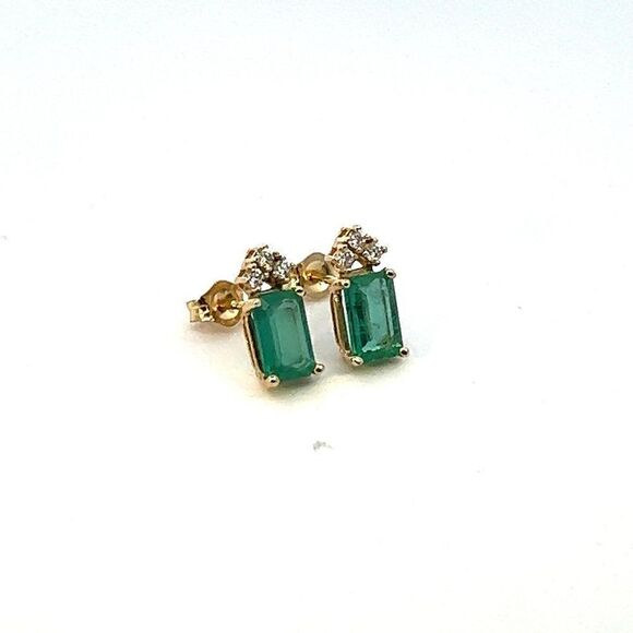 Natural Emerald Diamond Stud Earrings 14k Yellow Gold 1.59 TCW Certified 121167 - Picture 1 of 12